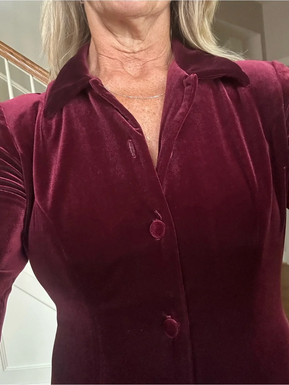 Talbots Deep Burgundy Velvet Midi Dress with Button Front